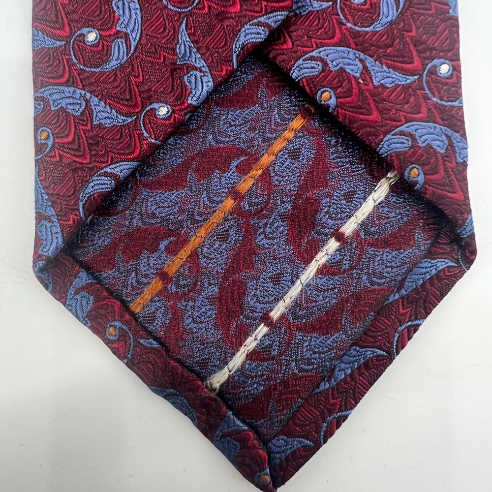 Robert Talbott Seven Fold Tie Burgundy Blue Feather Luxury Elegant - Picture 3 of 7